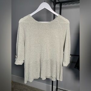 Light sage Womens sweater with button detail back and cufs, peplum waist